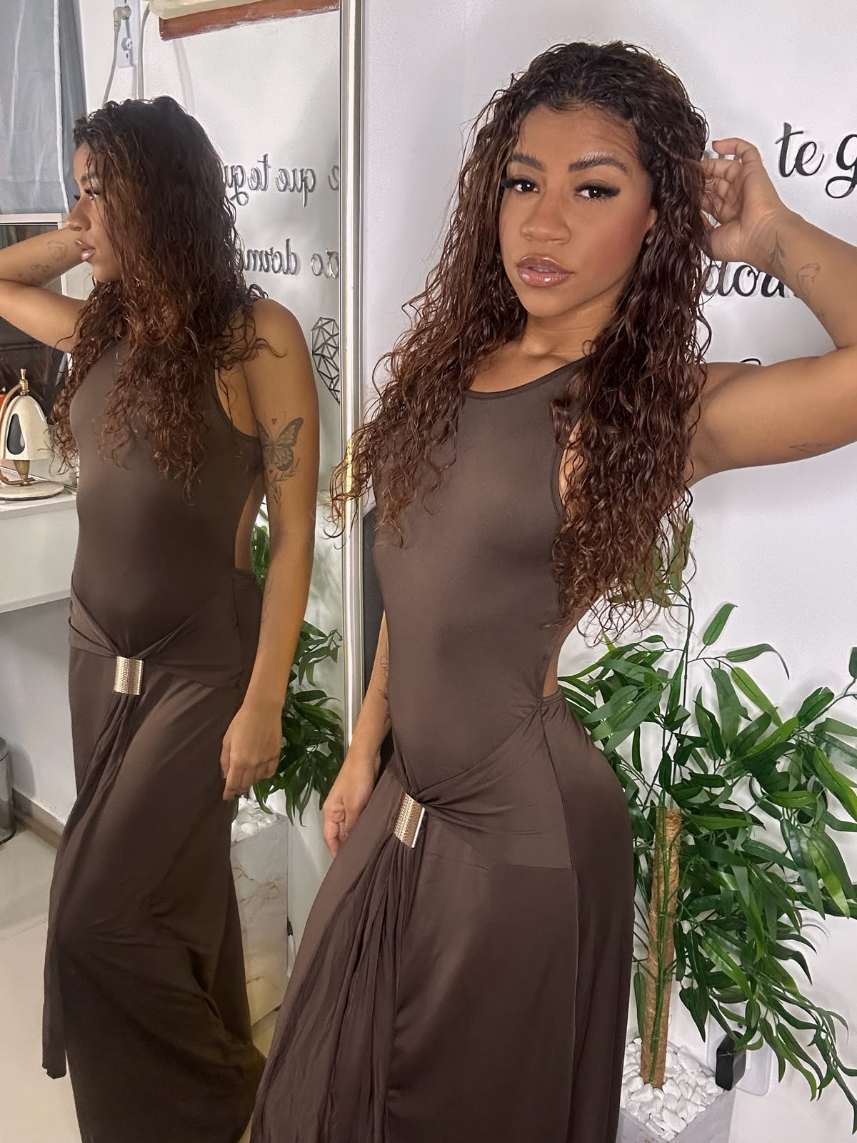 Vestido Longo Cacau — Fivela Dourada na Cintura